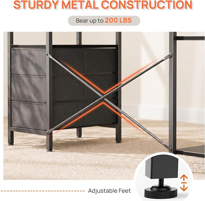 Alpen L Shaped Computer Desk, 47 Inch Corner Desk with Drawers and Power Outlets, Home Office Desk for Gaming, Study Writing PC Table with Storage and Reversible Shelf, Black - Image 6