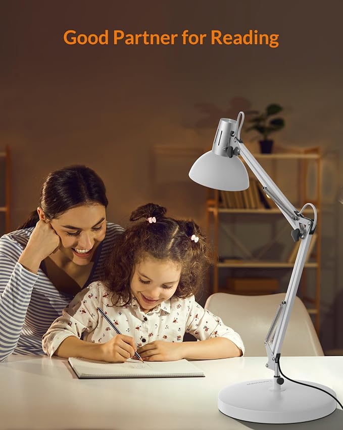 LEPOWER Metal Adjustable Desk Lamp with Clamp, Swing Arm for Home Office | Gooseneck, Architect Style, Eye-Caring Table Lamp, On/Off Switch, E26 Base, Reading for Dorm, Bedroom, Study, Back to School - Image 6