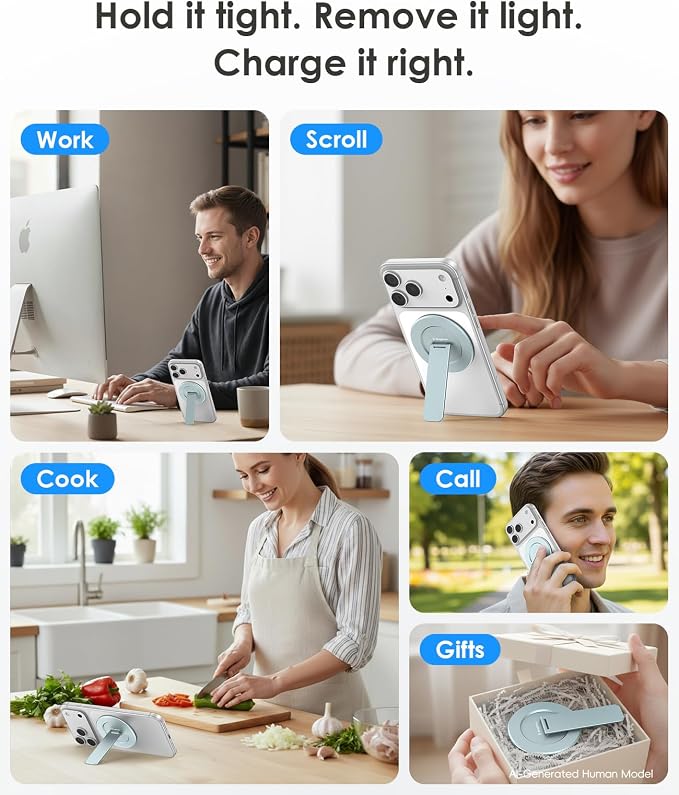 Magnetic Phone Stand for Magsafe, Ultra-Slim Snap-on Phone Holder Kickstand,180° Adjustable Angle Damping Design Cellphone Grip, Blue - Image 3
