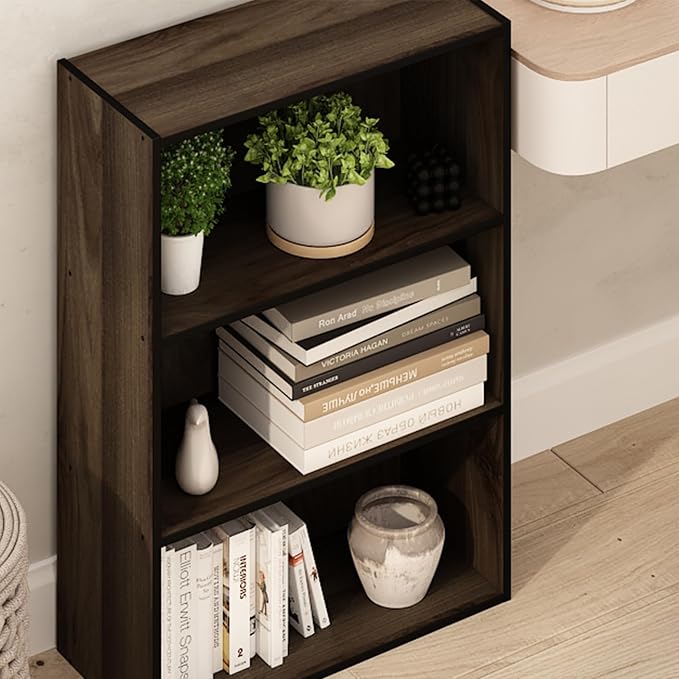 Furinno PASIR Book Shelf, 3-Tier Bookshelf, Storage Shelves Bookcase, 9.7 x 23.7 x 31.5, for Living Room, Bedroom, Home Office, Columbia Walnut - Image 8