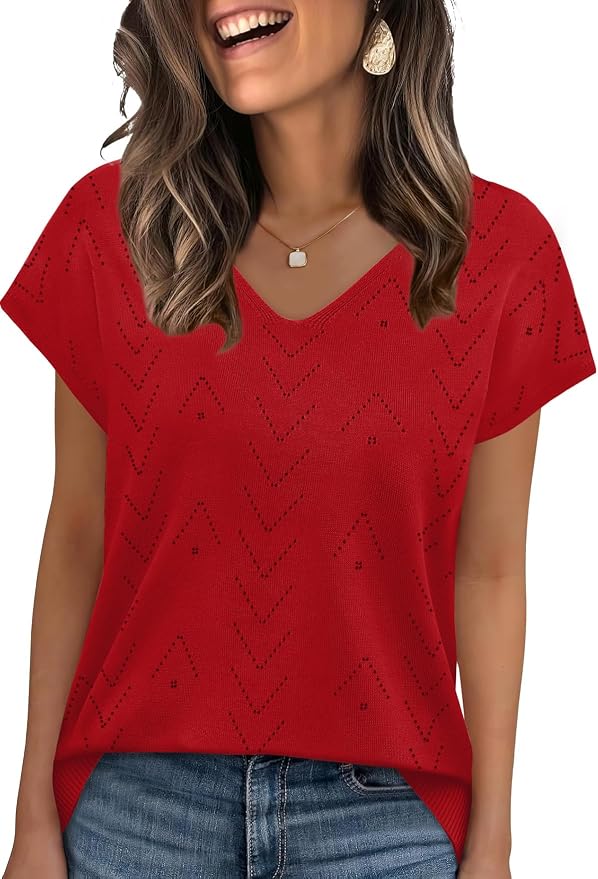 WIHOLL Short Sleeve Sweater for Women V Neck Trendy Cute Tops Business Casual Outfits Cap Sleeve - Image 2