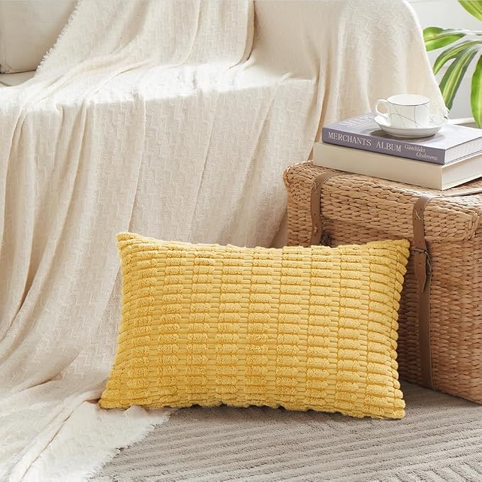 Fancy Homi 4 Packs Decorative Throw Pillow Covers for Living Room Couch Bed, Modern Farmhouse Boho Home Décor Accent Cushion Case, 20" x 12", Yellow - Image 2