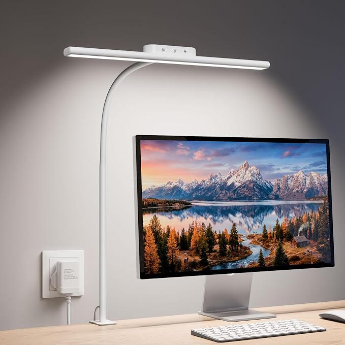 Lepro Desk Lamp with Clamp, Led Clip on Desk Lights for Home Office, White | 11W 750LM Eye Caring Task Light, 25 Lighting Modes, Flexible Gooseneck, Architect Lamp for Monitor, Workbench, Draft, Crafts by Lepro