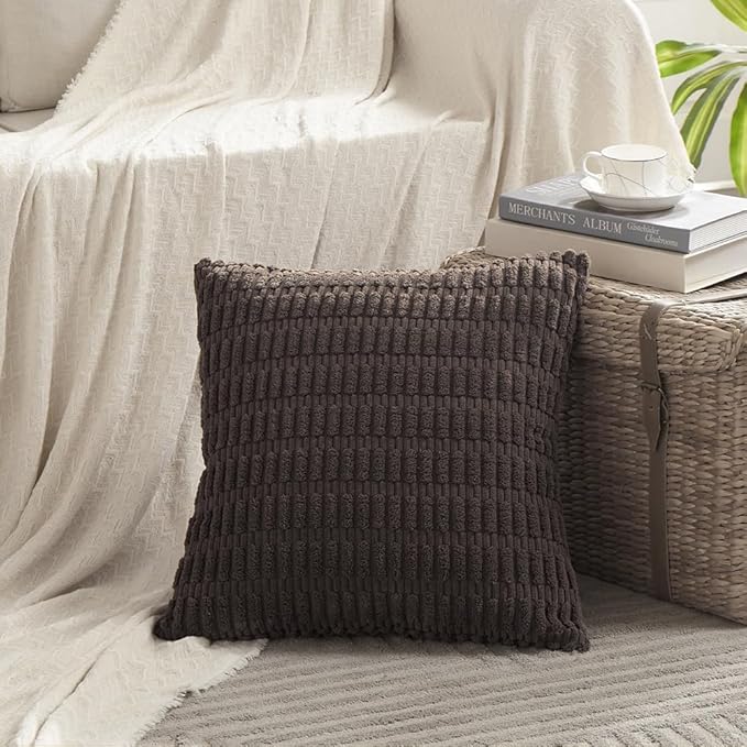 Fancy Homi 4 Packs Decorative Throw Pillow Covers for Living Room Couch Bed, Modern Farmhouse Boho Home Décor Accent Cushion Case, 18" x 18", Dark Brown - Image 2