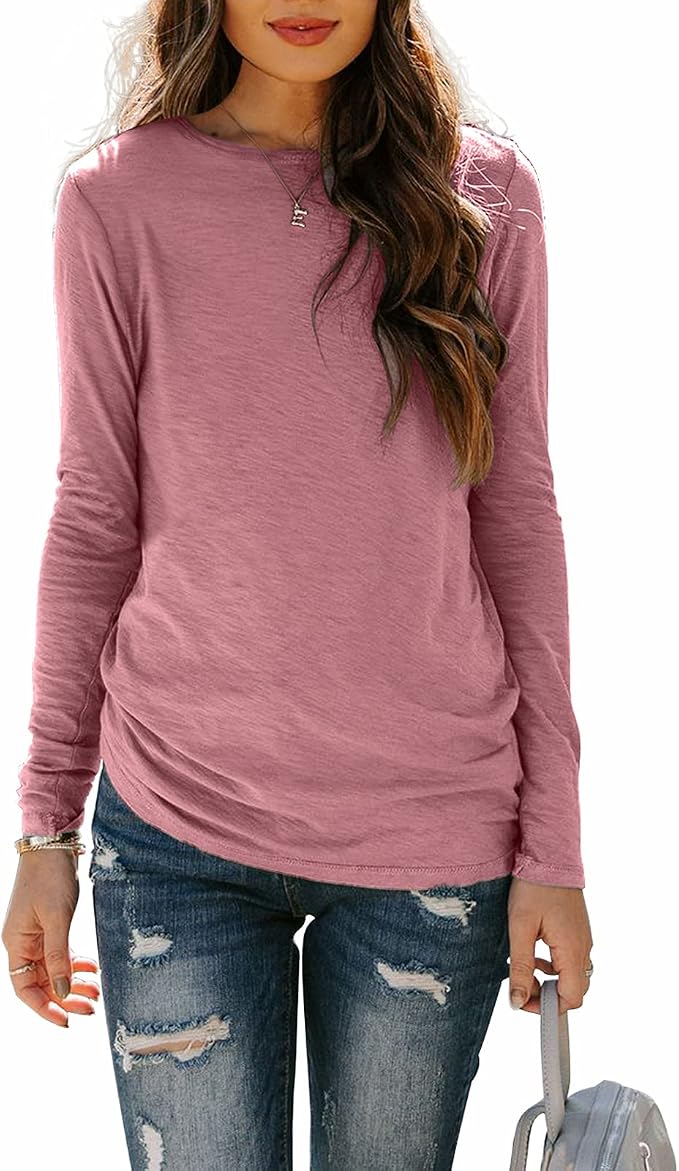 Sherosa Womens T Shirts Long Sleeve Crew Neck Shirts Basic Tee Tops Blouse - Image 2