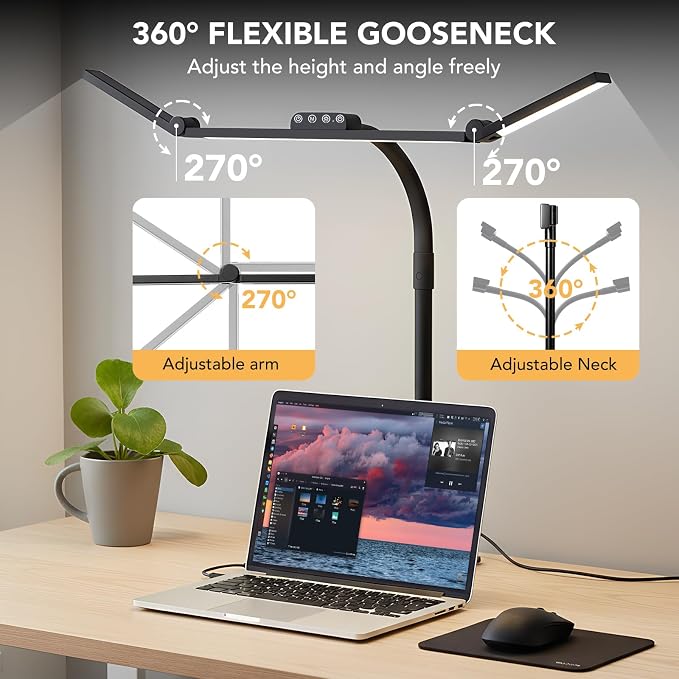 LED Desk Lamp for Home Office with Base, 28.2" Adjustable Gooseneck Swing Arm Ultra Bright Desk Light, Dimmable Architect Table lamp for Desktop Computer Light, Reading, Study, Workbench - Image 4