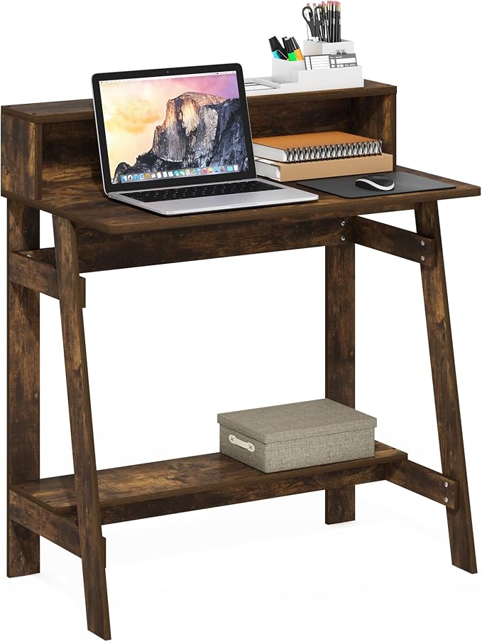 Furinno Simplistic Desk, 32" Wide Gaming Desk with Monitor Stand, A Frame Computer Desk with Shelf, Office Desk for Home Office, Bedroom, Study Room, Dorm, Amber Pine by Furinno-FitsYourSpaceFitsYourBudget