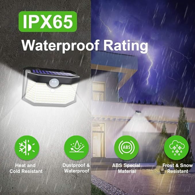 HMCITY 120 LED Outdoor Solar Lights with Motion Sensor and 3 Lighting Modes, IP65 Waterproof Wide Solar Wall Lights Ideal for Garden Patio Yard (Front Button 8Packs, Black Shell-Daylight White) - Image 5