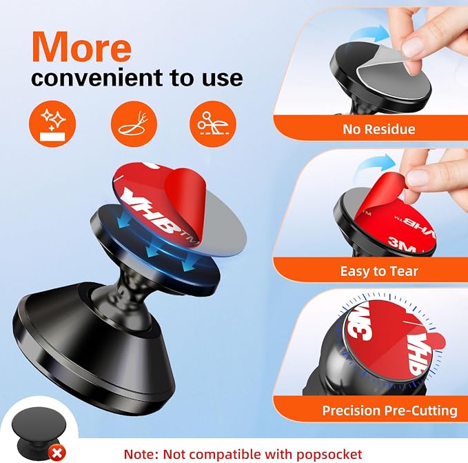 pop-tech Sticky Adhesive Replacement for Magnetic Car Mount, 8PCS Circular Heat Resistant Double Sided Strong Sticker Pads for Magnet Cell Phone Stand & Finger Ring Holder & Socket Grip Base - Image 5