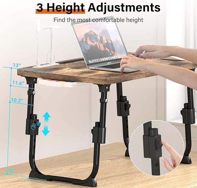 Lap Desk for Bed, Adjustable Laptop Desk with USB Charging Port, Storage Drawer & Bookshelf — Foldable Bed Desk for WFH & Students, 23.6" Desktop Fits 17" Laptop, Non-Slip, Carbonized - Image 2