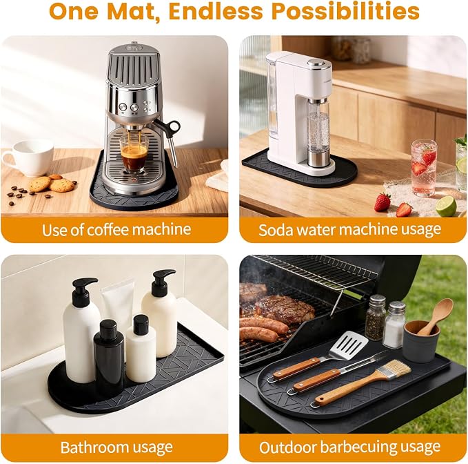 Silicone Coffee Mat,15.8"x7.9" Coffee Bar Mats for Countertop,Espresso Mat, Silicone Heat Resistant Mat for Espresso Machine/Coffee Maker（Black） - Image 7