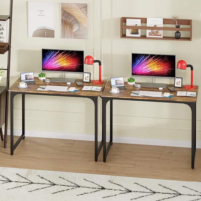 PayLessHere | 39 Inch Computer Desk | Brown | Office Desk with Metal Frame, Adjustable Feet | Water-Resistant, Scratchproof Surface | Sturdy Writing Table for Home Office or Study | Pack of 2 - Image 7