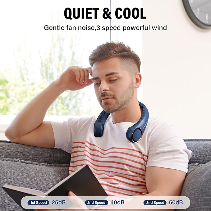 Morelax Neck Fan, USB Rechargeable Personal Fan,Hand Free Bladeless Portable Fans,4000 mAh, 3 Speeds,72 Air Faster softer 360° Cooling, Ultra Quiet,Gift Suitable for Home, Office, Travel, Sports - Image 6