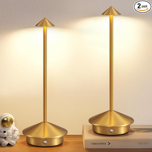 Modern Cordless Table Lamp Set of 2, Gold Portable LED Desk Lamps | 5000mAh, Rechargeable, Battery Operated Lighting for Bedroom, Dining Room, Restaurant, Coffee Shop, Camping, Night Light by NEWSEE