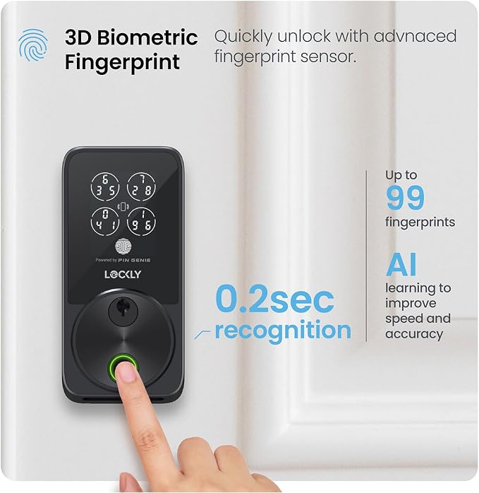 Lockly Secure Pro Smart Door Lock,Fingerprint Keyless Entry Door Lock,Apple Home Key Compatible,Auto Lock, App Remote Control,IP65 Waterproof,Easy Installation - Image 4