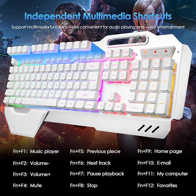 Wireless Gaming Keyboard and Mouse,RGB Backlit Rechargeable Keyboard Mouse with 5000mAh Battery Metal Panel,Removable Hand Rest Mechanical Feel Keyboard and 7 Color Gaming Mute Mouse for PC Gamers - Image 3