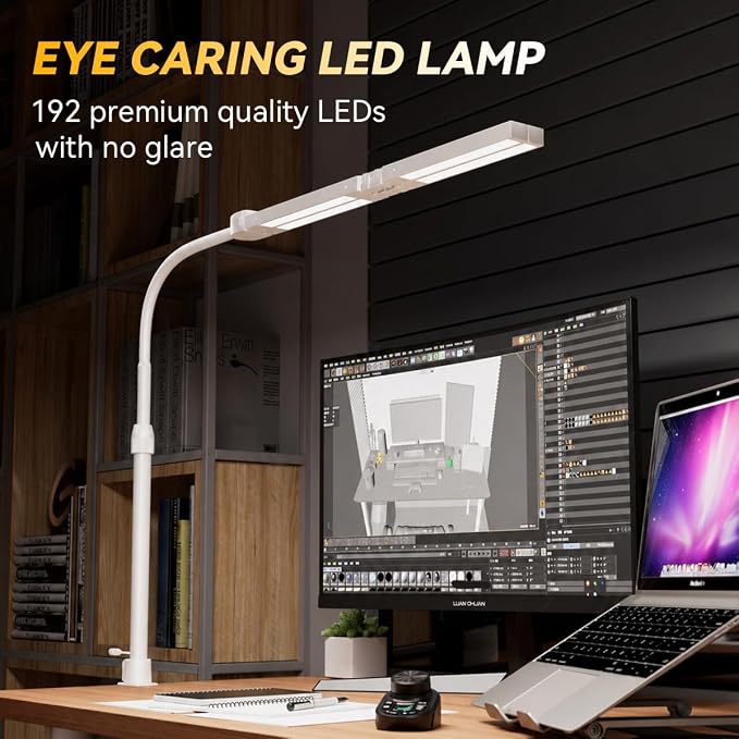 Adjustable LED Desk Lamp with Clamp, 4-Head Eye-Caring CRI95+ Desk Light, Stepless Dimming & Color Temp Remote Control, Flexible Neck, 5-Mode for Reading, Computer, Crafting, 90" Wide Desk Coverage - Image 4