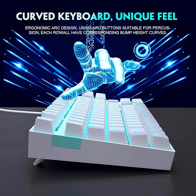 MageGee Mechanical Gaming Keyboard with Blue Switch, Compact 87 Keys Wired Computer Keyboard for Windows Laptop PC Gamer, LED Ice Blue Backlit, White - Image 3