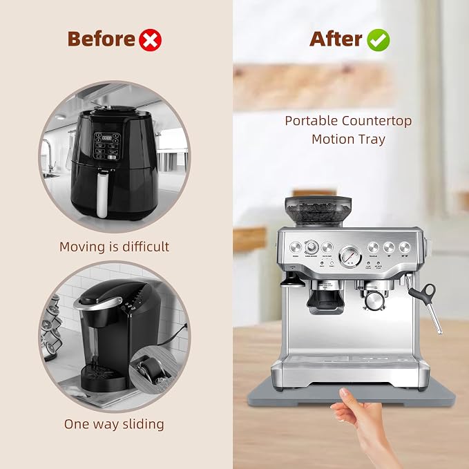 360°Rolling Tray Bamboo Appliance Slider for Breville Espresso Machine | Kitchen Sliding Tray for Coffee Maker Appliances Mat Easily from Under The Cabinet Gray 13"×15.7" - Image 3