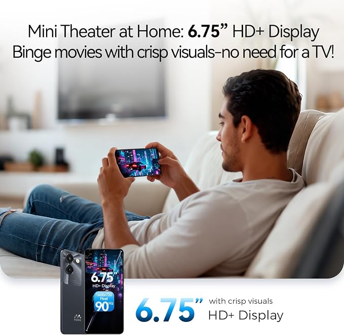 MIRO Smartphone Ultra-Light 6.75" Big Screen 4G+64GB Internal(1TB Expandable Storage) 13MP AI Dual Camera 5MP Front Cam 4900mAh Battery Android 14 Dual SIM Global Compatible(Black) - Image 3
