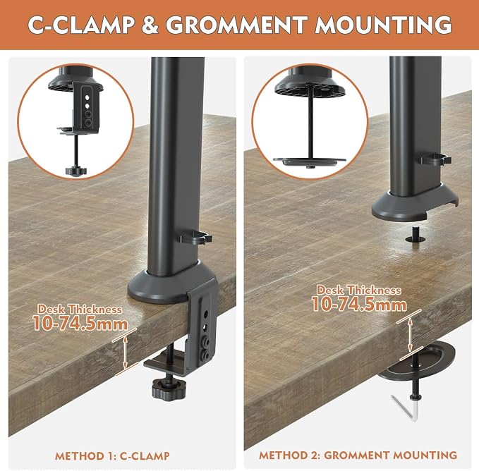 HEMUDU Single Tall Desk Monitor Arm Mount Stand Fit for 27 inch to 42 inch Flat Curved Computer Screen with Swivel, Height Adjustable, Rotation,Holds up to 77lbs, Black - Image 7