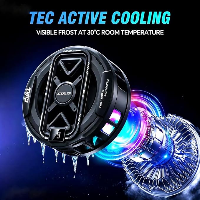 USB Phone Cooler, Semiconductor Cooling Fan for Phone, Magnetic & Clip-On, Large Cooling Plate, 3 Gears Fan Adjustable, RGB Light Switchable, Universal Fit for iPhone Android - Black - Image 3