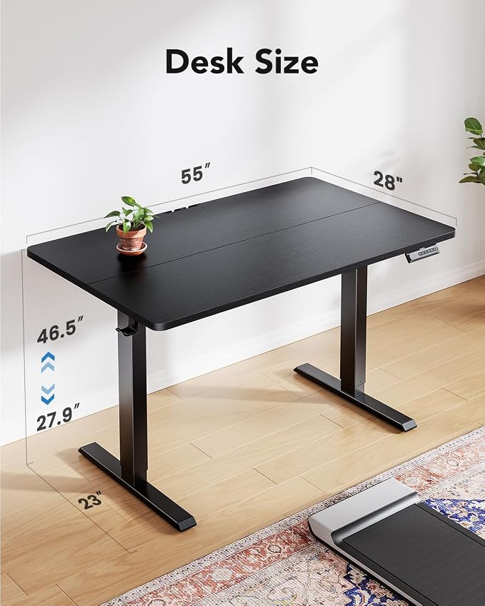 HUANUO Electric Standing Desk,53" x 28" Height Adjustable Desk, 4 Memory Height Settings, Sit to Stand Up Desk for Home Office, with Headphone Hook, Cable Manager, Black - Image 3
