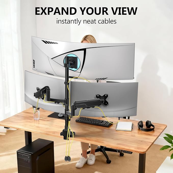 WALI Triple Monitor Mount - Extra Tall 3 Monitor Desk Mount for 17-49 Inch Ultrawide Screens, Up to 44 lbs, Fully Adjustable Heavy Duty Monitor Arm, VESA 75/100 mm (GSDM003-P), Black - Image 5
