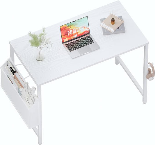 Pamray 32 Inch Computer Desk Small Spaces Desk with Storage Bag for Bedroom Writing and Home Office Work Small Study Desk Table White by PAMRAY
