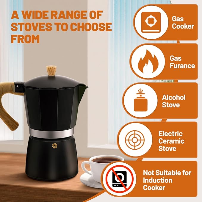 3 Cup Aluminum Espresso Stovetop Moka Pot Express Coffee Maker Percolator Italian Classic Mocha Coffee Machine for Italian and Cuban Cafe Brewing for Home & Camping 150ml 5oz - Image 4
