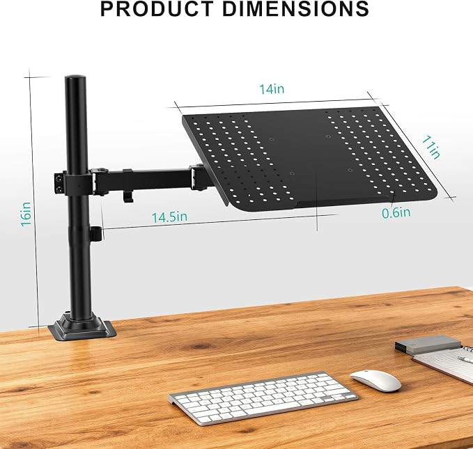 WALI Laptop Desk Mount for 17 inch Notebook, Adjustable Single Monitor Arm with Laptop Holder for 32 inch Screen, Laptops Stand with Ventilated Tray, Up to 22 lbs, (M00LP), Black - Image 9