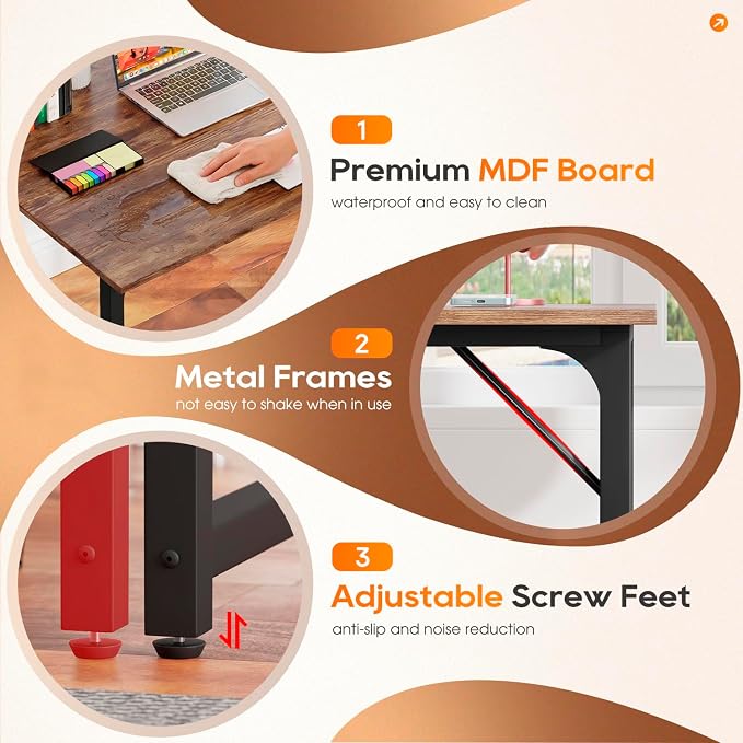 PayLessHere | 32 Inch Computer Desk | Brown | Sturdy Office Desk | Metal Frame, Adjustable Feet | Water-Resistant, Scratchproof Surface | Writing Table for Home Office or Study | Pack of 1 - Image 6