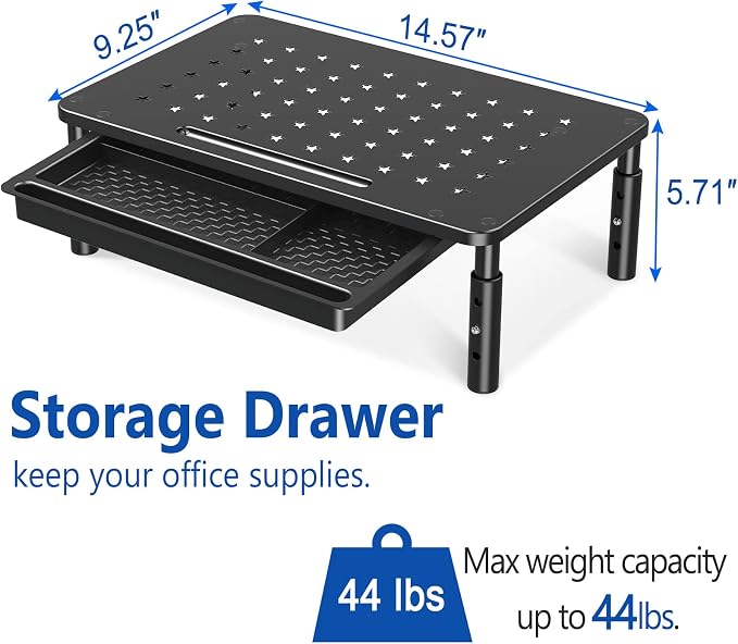 Zimilar 2 Pack Monitor Stand Riser with Drawer, 3 Height Adjustable | Monitor Stand with Unique Star Mesh, Metal Monitor Riser for Computer Laptop Notebook Printer - Image 4