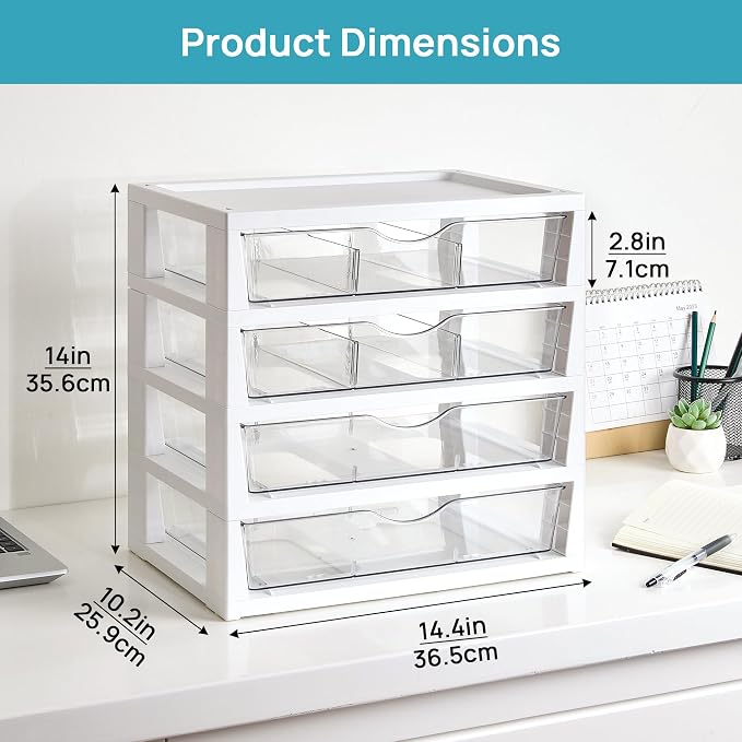 Vtopmart Clear Desktop Organizer, 4-Tier Drawer Storage with Dividers - Image 2