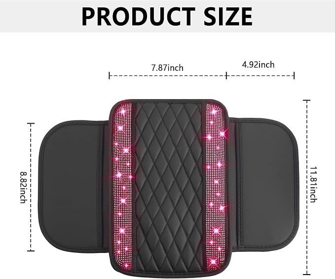 Stacool Upgraded Car Center Console Cover with Rhinestones,Microfiber Leather Car Armrest Cover Cushion with 2 Storage Bags,Universal Cars Armrest Storage Box as Cars Interior Accessories - Image 2