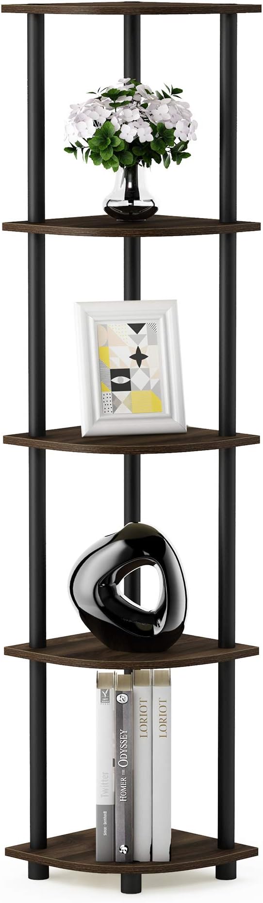 Furinno TURN-N-TUBE Corner Shelf Set of 2, 5-Tier Corner Bookshelf, Open Storage Shelves, for Organization and Storage, Living Room, Home Office, Garage, Columbia Walnut - Image 5