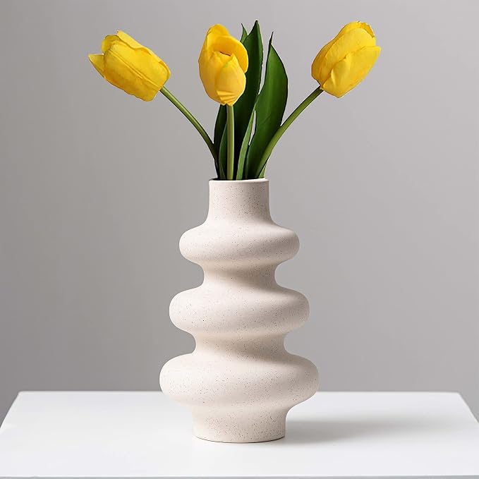 Steviieden Ceramic Modern Dried Flower Vase, Off White Round Pampas Vase, Boho Home Decor for Centerpiece Wedding Dinner Table Party Living Room Office Bedroom, Housewarming Gift by Steviieden