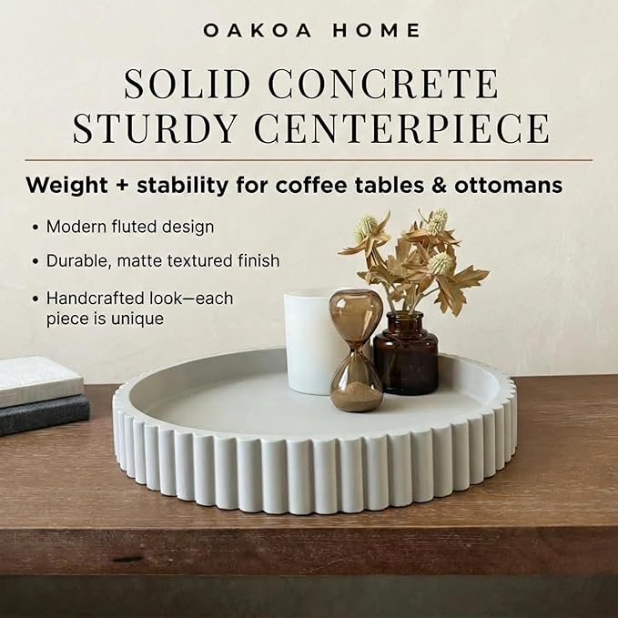 OAKOA Round Decorative Tray for Coffee Table Decor - Concrete Round Tray Home Decor - Bandejas Decorativas - Circle Coffee Table Centerpiece - Image 3