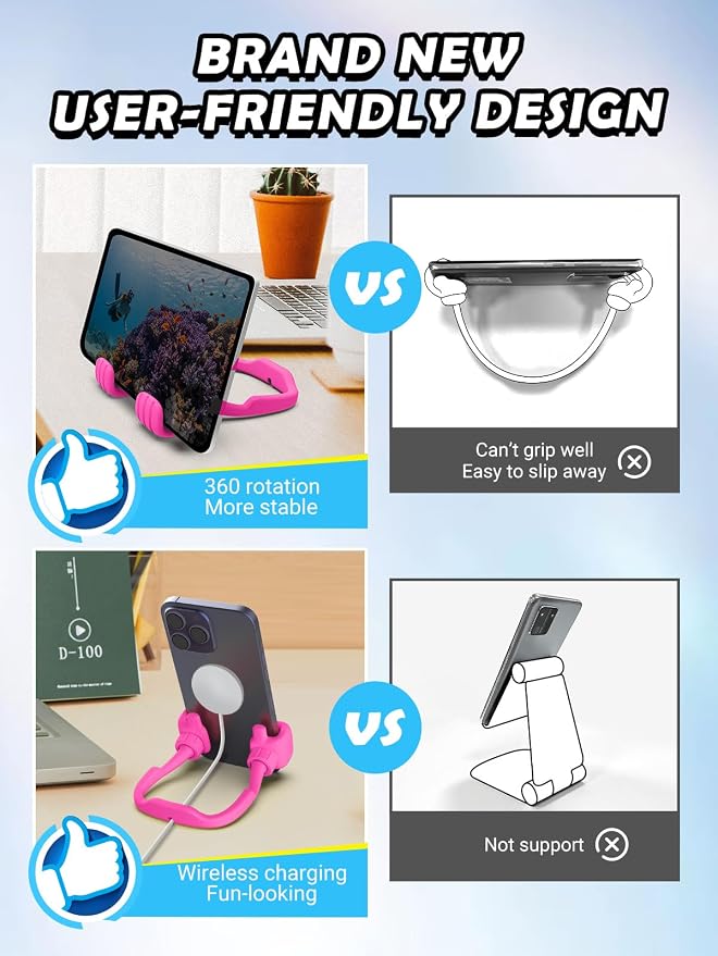Teens Girls Women Gifts Cell Phone Holder: Thumbs Up Lazy Phone Holder for Desk Gifts for Adults Kids Teenager Wife Mom Funny White Elephant Useful Christmas Stocking Stuffers Trendy Stuff Hot Pink - Image 5