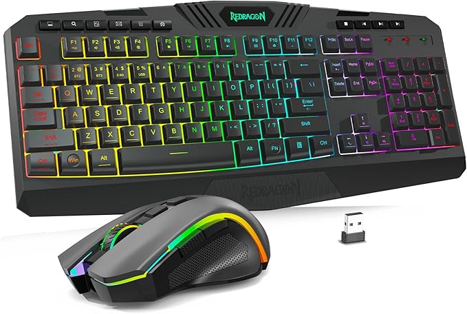 Redragon S101M-KS Gaming Keyboard and Mouse Wireless with Tri-Mode, RGB Keyboard and 4800 DPI Gaming Mouse, 10 Independent Multimedia Keys for Wins, PC, Computer, Wireless S101 Ideal for Gamer by REDRAGON