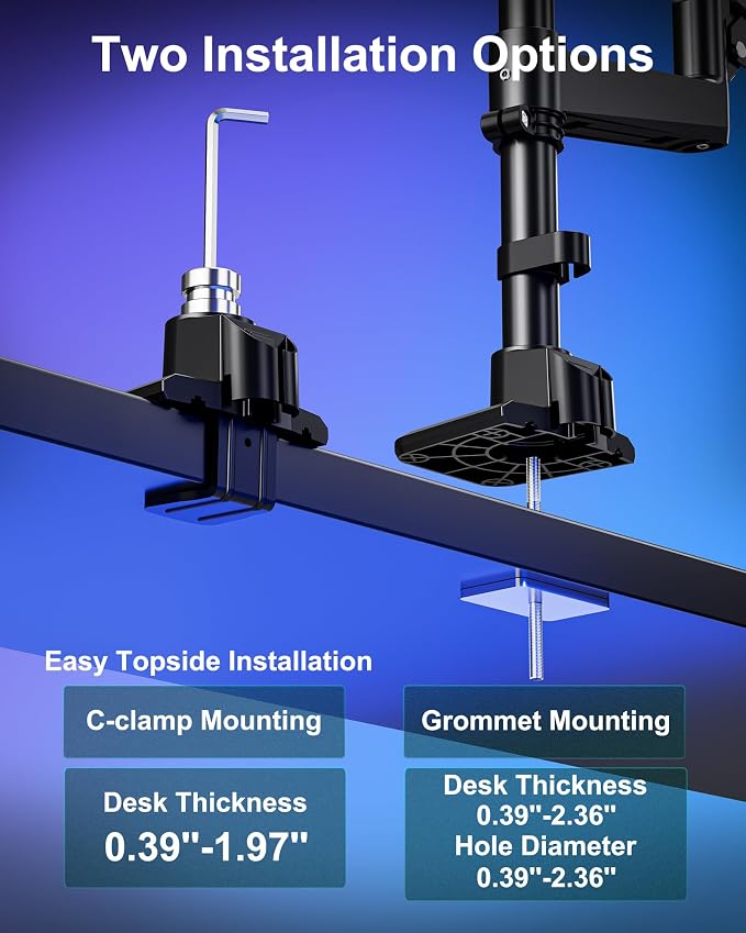 MOUNT PRO Dual Monitor Arm for Max 49" Ultrawide Screens up to 44 lbs, Heavy Duty Extra Tall Monitor Desk Mount, Vertical Stacked Adjustable Dual Monitor Mount, VESA Mount 75x75mm/100x100mm - Image 6