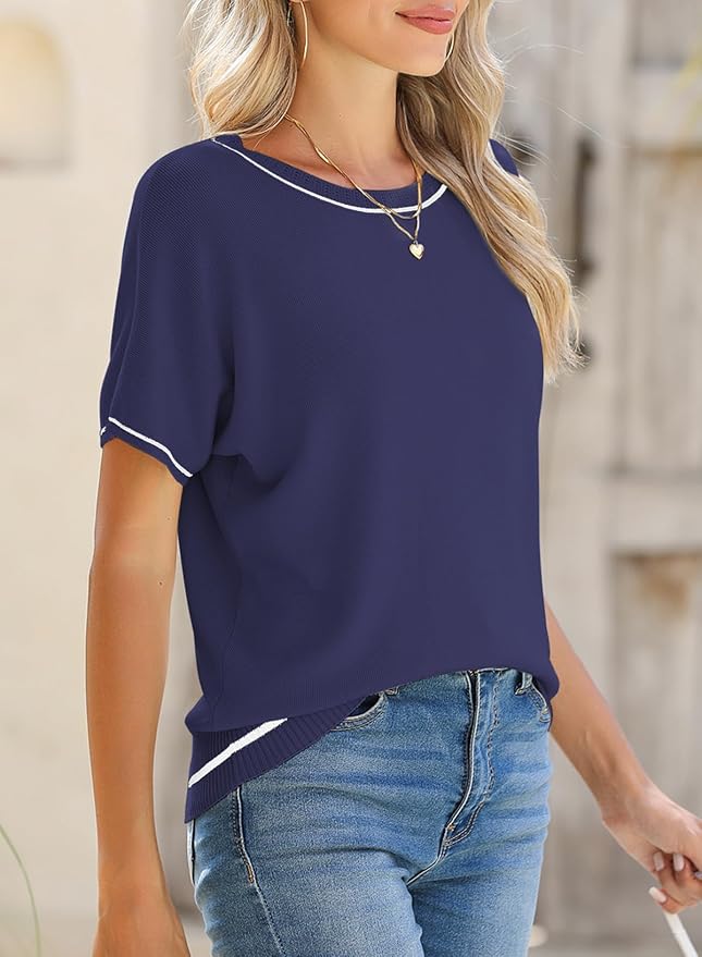 SHEWIN Womens Tops Trendy Short Sleeve Shirts Crewneck Lightweight Knit Sweater Top Business Casual Outfits - Image 4