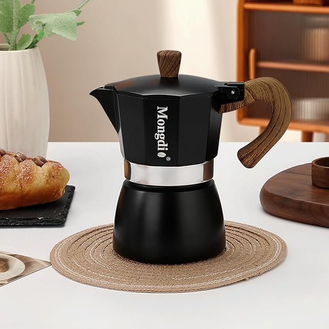 Mongdio Stovetop Espresso Maker Moka Pot, Cuban Coffee Maker Stove top coffee maker Moka Italian Espresso Greca Coffee Maker Brewer Percolator, 6 Espresso Cups, 10 oz - Black - Image 8
