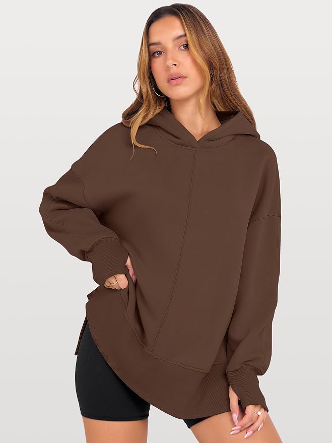ANRABESS Womens Oversized Hoodies Long Sleeve Fleece Side Slit Hooded Sweatshirts Pullover 2026 Fall Outfits Y2K Clothes - Image 2