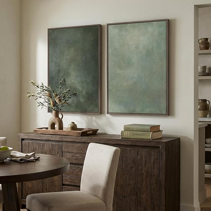 Large Framed Green Abstract Wall Art, 2 Piece Modern Canvas Art Prints Paintings, Minimalist Sage Green Abstract Pictures for Living Room, Hallway, Dining Room, Bedroom, Office Wall Decor 24x36 In - Image 4