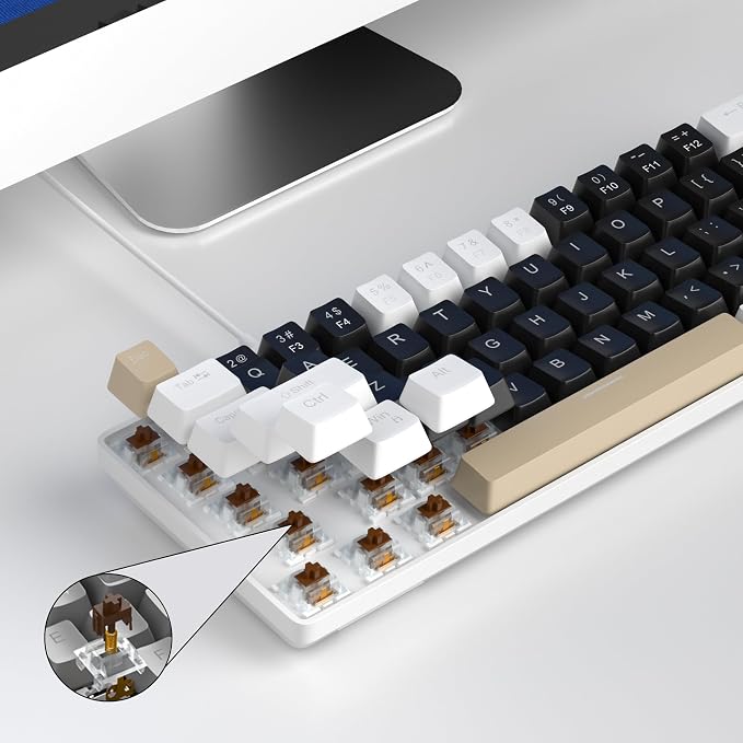 MageGee Portable 60% Mechanical Gaming Keyboard, MK-Box LED Backlit Compact 68 Keys Mini Wired Office Keyboard with Brown Switch for Windows Laptop PC Mac - Black/Coffee Color - Image 6