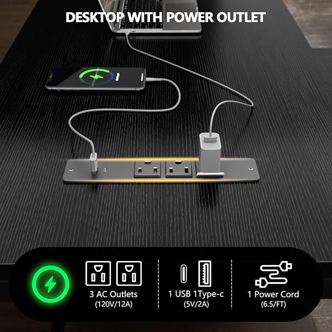Korfile 59 inch L Shaped Computer Desk with Power Outlets, Black | Ideal for Home Office, Bedroom, Corner, 4 Adjustable Storage Drawers, 2 Monitor Stands, Reversible, Two Person Gaming Table - Image 4