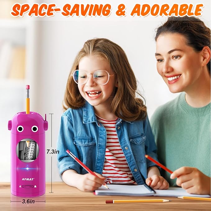 AFMAT Electric Pencil Sharpener for Colored Pencils 7-11.5mm, Fully Automatic Robot Pencil Sharpener, Auto in & Out, Rechargeable Hands-Free for Classroom/Home/Office, Battery Operated, PSX5RB, Pink - Image 6
