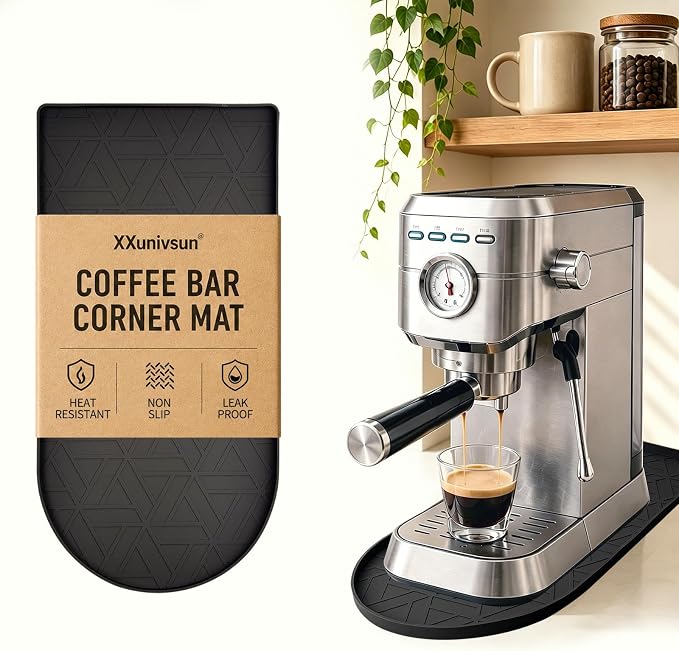 Silicone Coffee Mat,15.8"x7.9" Coffee Bar Mats for Countertop,Espresso Mat, Silicone Heat Resistant Mat for Espresso Machine/Coffee Maker（Black） by BetterLivingthroughBetterCare