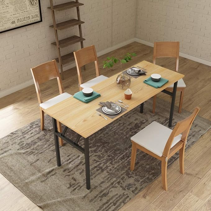 Need Home Office Desk - 62 Inches Large Computer Desk Sturdy Black Table Foldable Desk Gaming Computer Table No Assembly Required Teak AC5BB(157.5 * 60) | Black Frame Writing Gaming Work Table/Foldable Home Office Desk/Sewing Table, No Assembly Required - Image 5